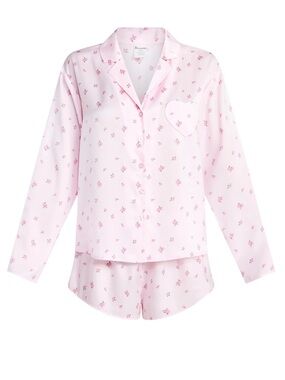 No Boundaries Satin Pajamas Floral 2pc Set Long Sleeve Button Top Shorts M